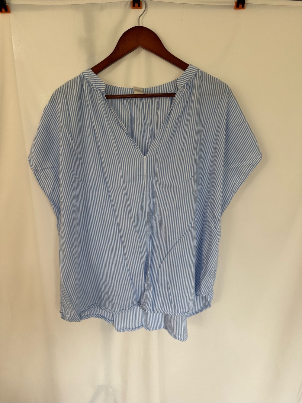 Light Blue Striped V-Neck Women’s Top